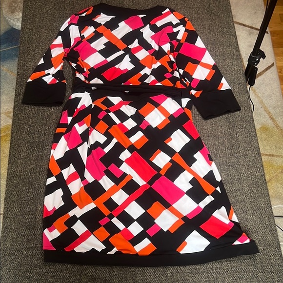 Alfani Wrap Print Stretch Dress Pink Orange Black sz L - Picture 8 of 8